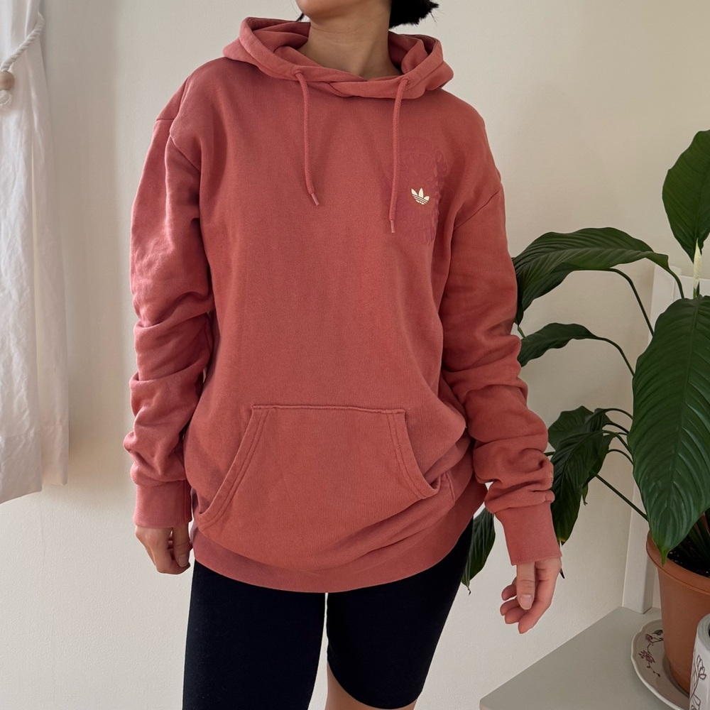 Adidas Originals 100% Cotton Ozworld Coral Pink Hoodie With Logo Size Small
